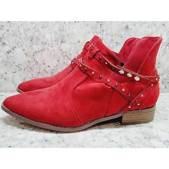Brinley Co. 7W Women's‎ Faux Suede Studded Wrap Strap Side Cut-out Pointed Toe - Picture 1 of 12
